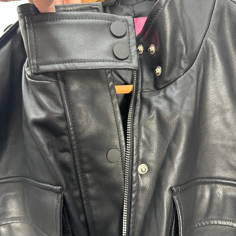 Azalea Wang Faux Leather Jacket Womens Large Black Excellent Cropped Utility - Picture 15 of 16